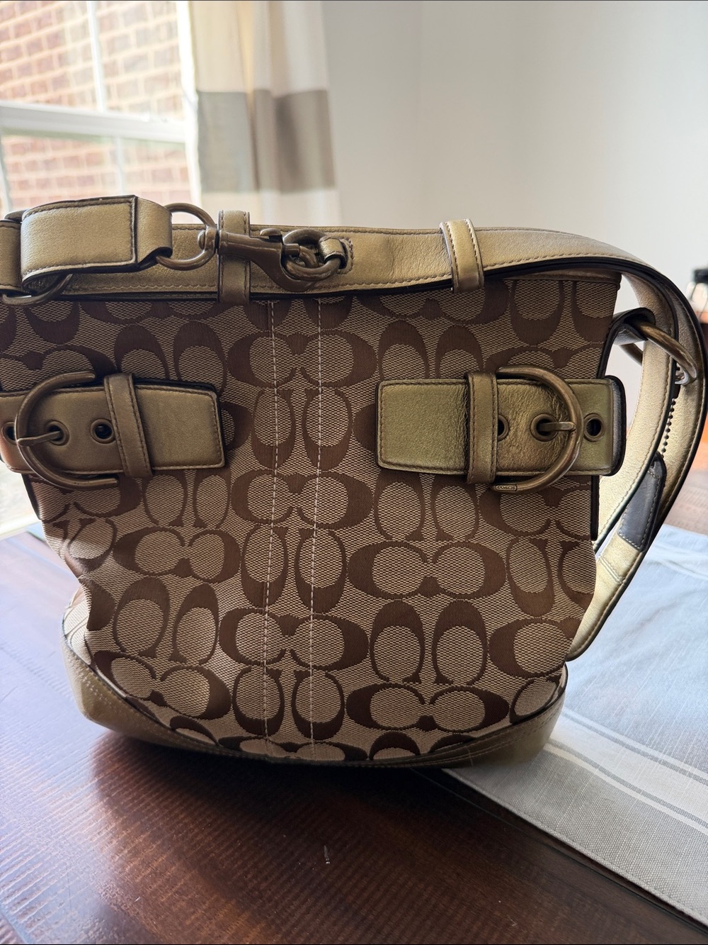 Designer-Style Brown Signature Canvas Shoulder Bag
